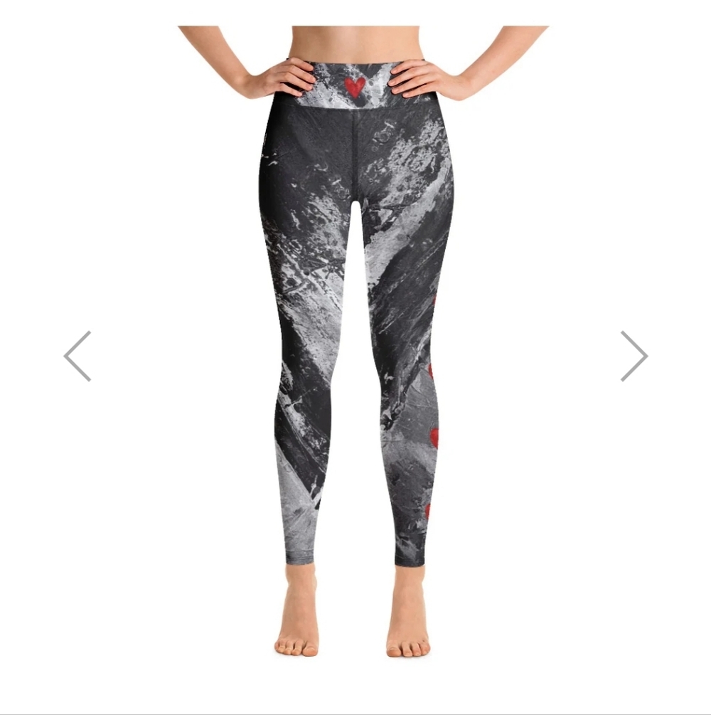 Heart Explosion Noir with Red Hearts | Women's Fine Art High-Waist Legging - Picture 2 of 8